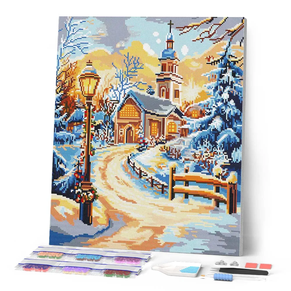 Figured'Art Pad naar de Kapel diamond painting 40x50 cm winter