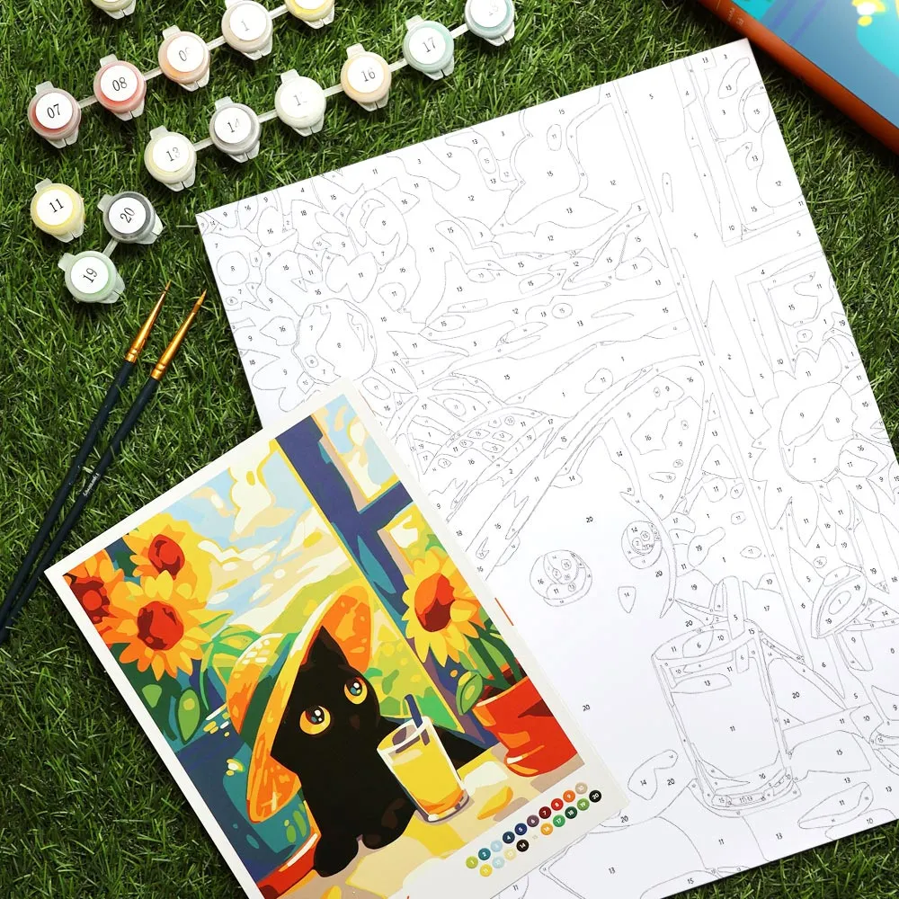 Figured'Art Zwarte Zomerkat cadeauset schilderen op nummer