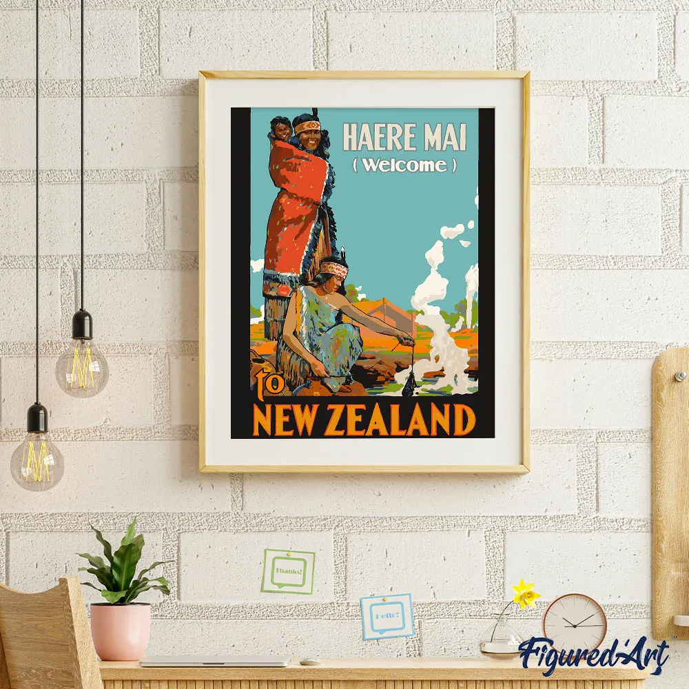 Figured'Art Vintage poster Nieuw-Zeeland schilderen op nummer 40x50