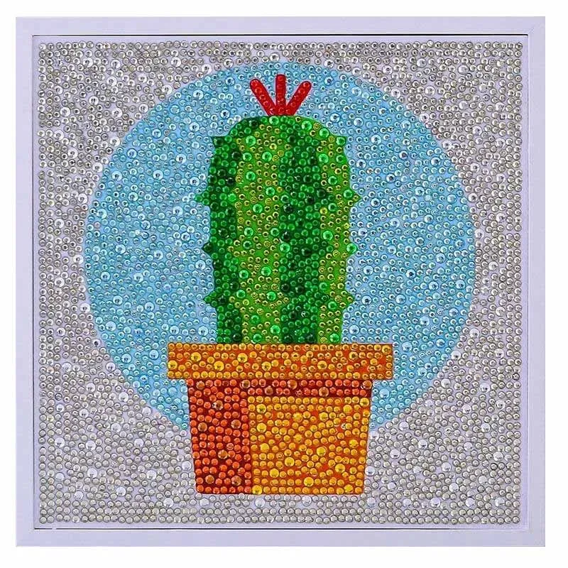 Figured'Art Cactus diamond painting kinderen 20x20cm met lijst