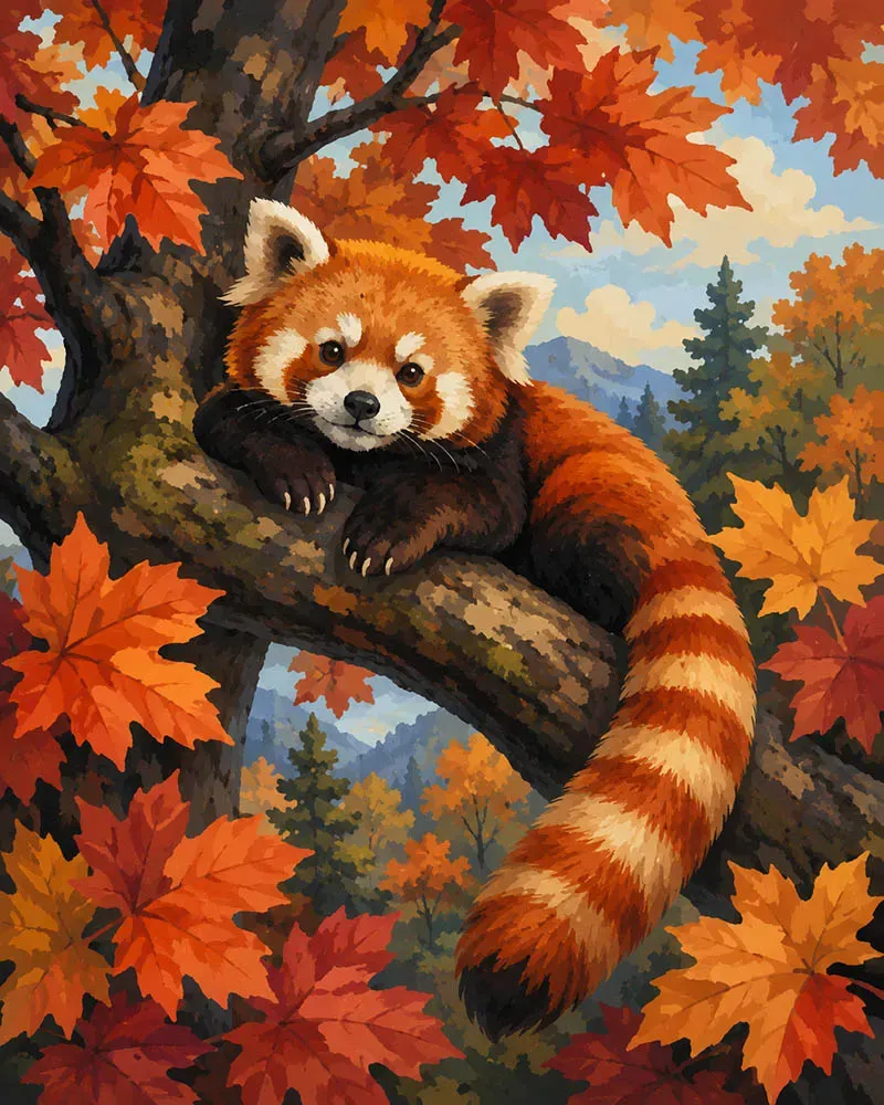 Figured'Art Rode Panda in Esdoorn diamond painting full drill 40x50 cm