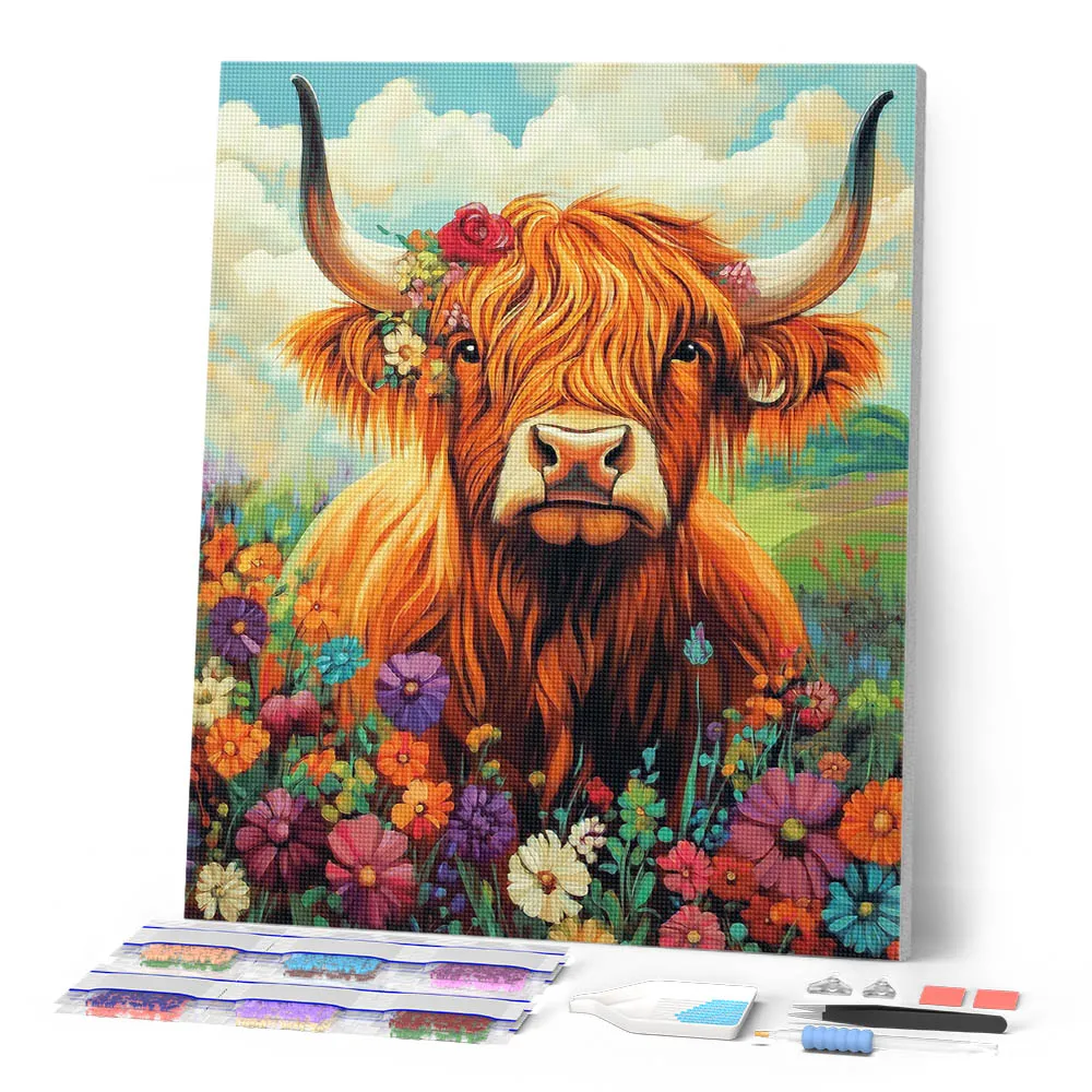 Figured'Art Schotse Hooglander diamond painting 40x50 cm vierkant
