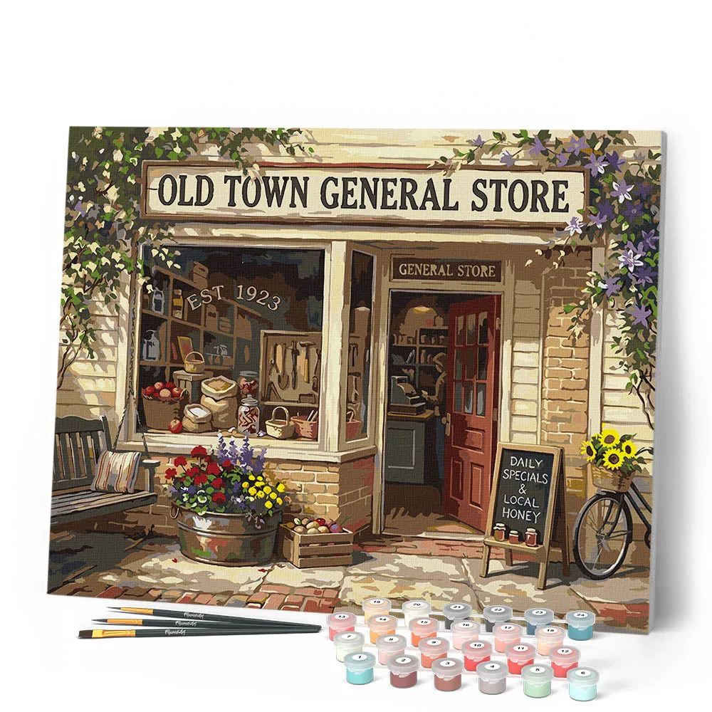 Figured'Art Gemengde winkel oude stad schilderen op nummer 40x50