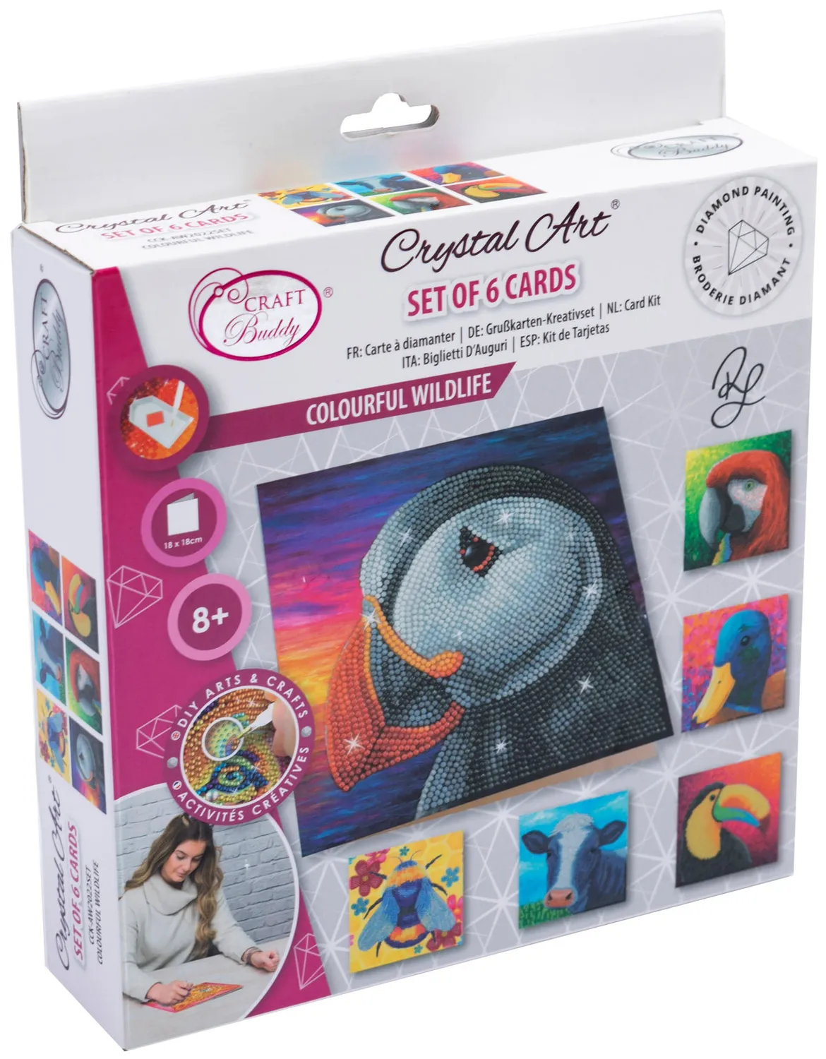 Craft Buddy Crystal Art Colourful Wildlife kaarten 6 stuks
