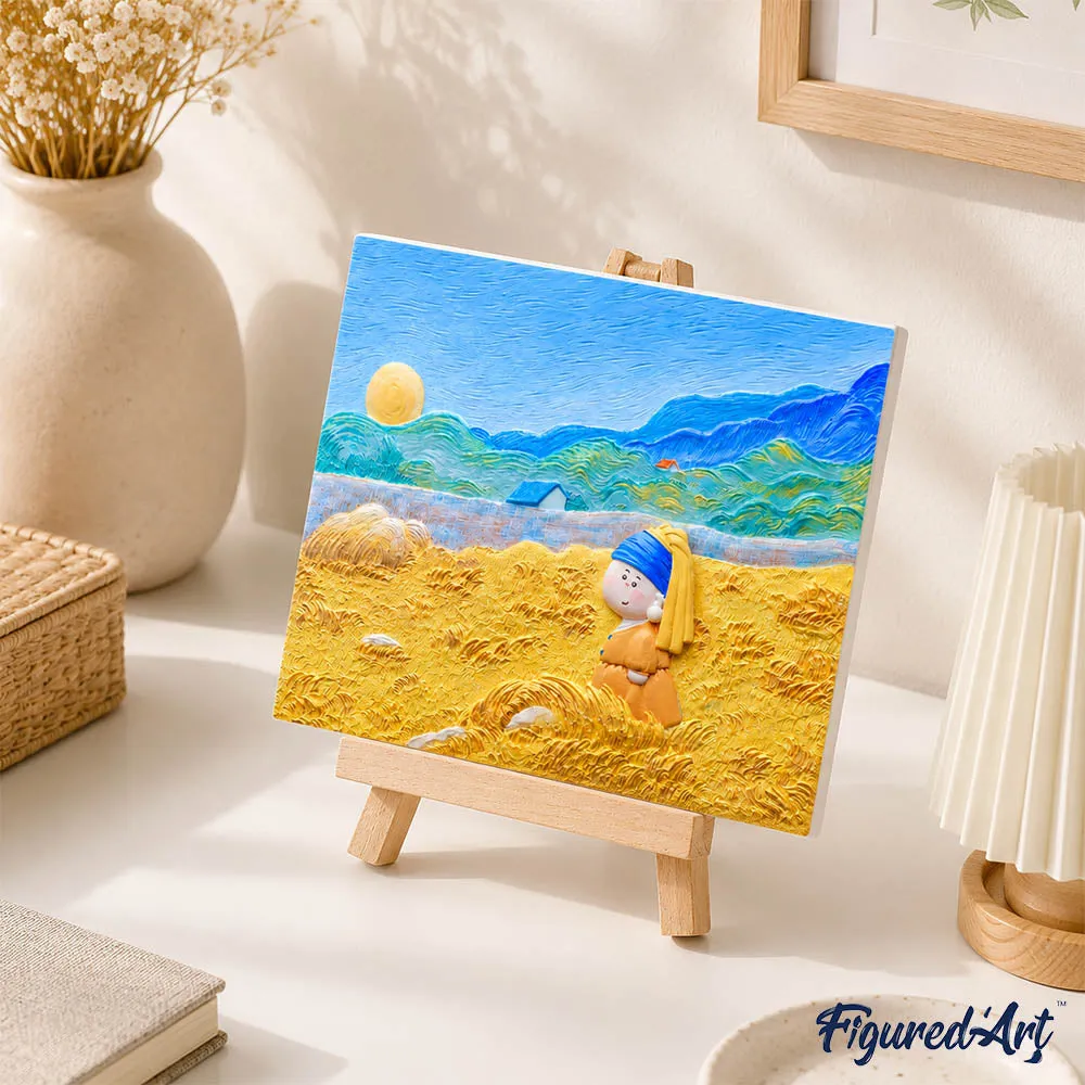 Figured'Art Kleine parel in gouden velden 3D schilderij met ezel