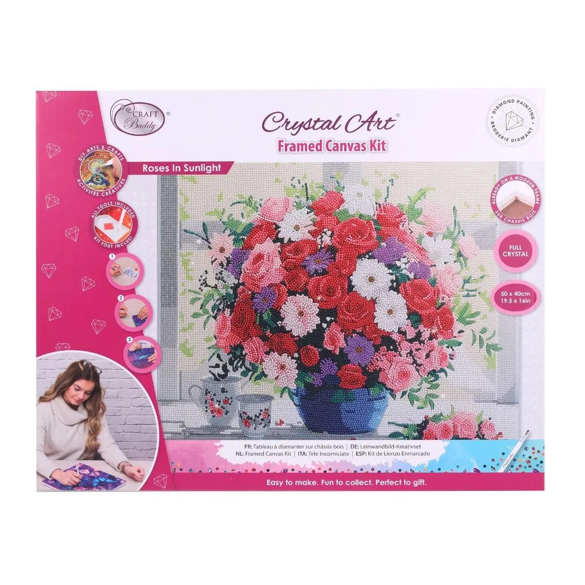 Craft Buddy Crystal Art Roses in Sunlight canvas kit 40x50cm