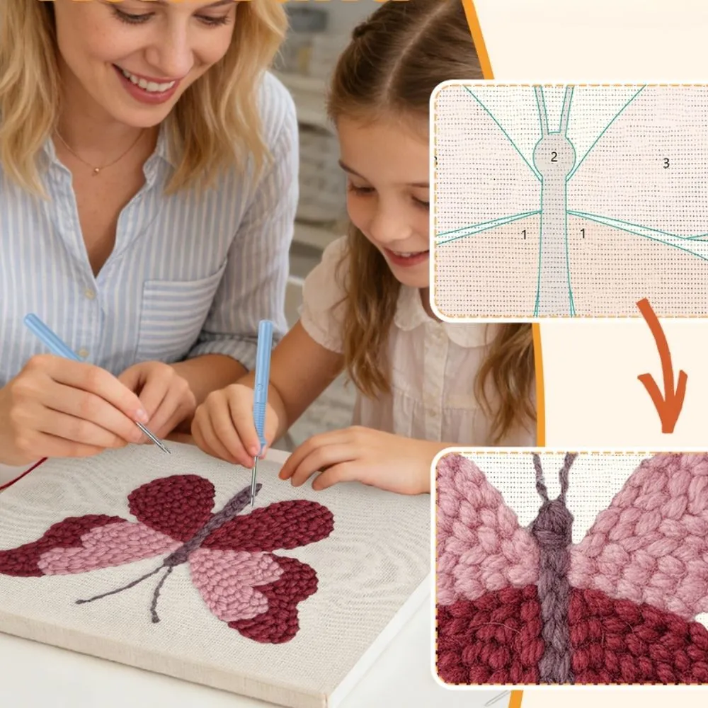 Figured'Art Roze Vlinder punch needle pakket 20x30cm katoen