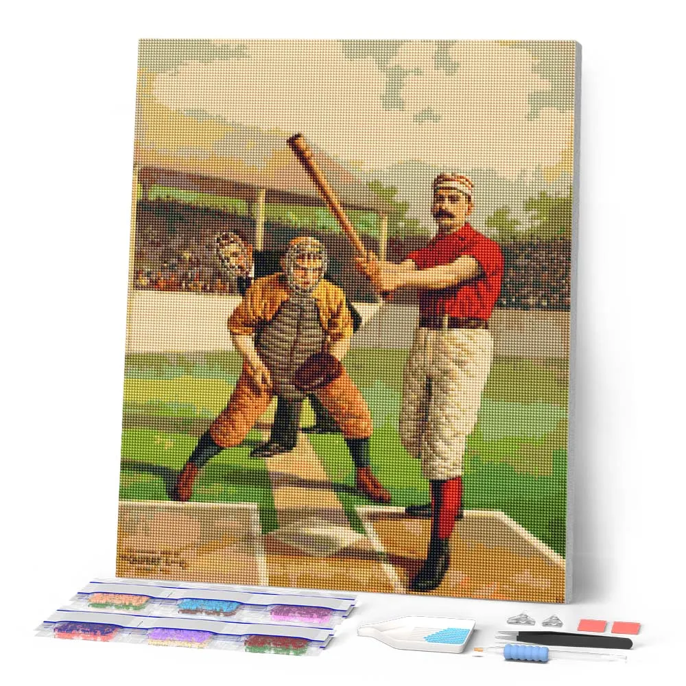 Figured'Art Retro honkbalspelers diamond painting 40x50cm vierkant