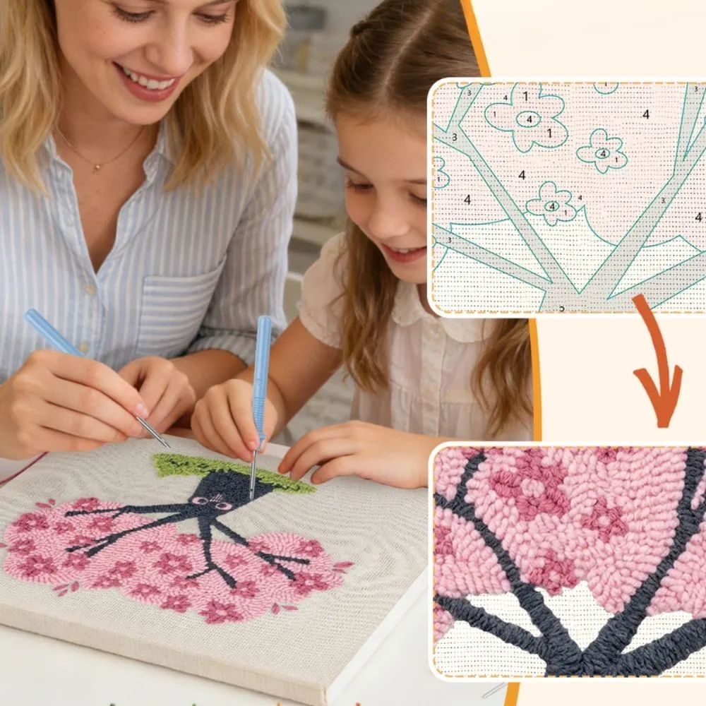 Figured'Art Kersenboom met Uilen punch needle pakket 20x30 met frame