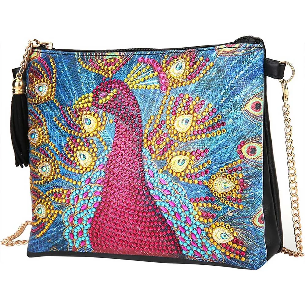 Figured'Art Rode Pauw diamond painting tas 18x15x3cm PU-leer ritssluiting