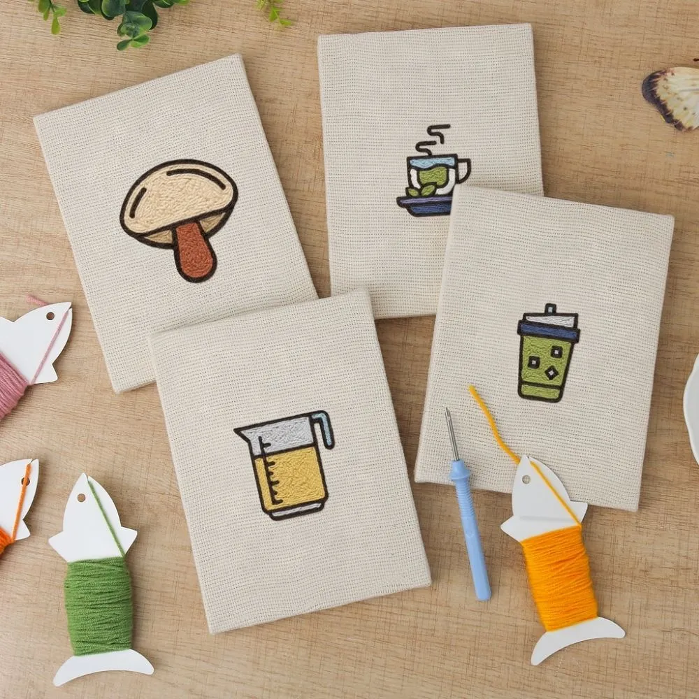 Figured'Art Koffie en Thee Tijd punch needle set 4 stuks met frame