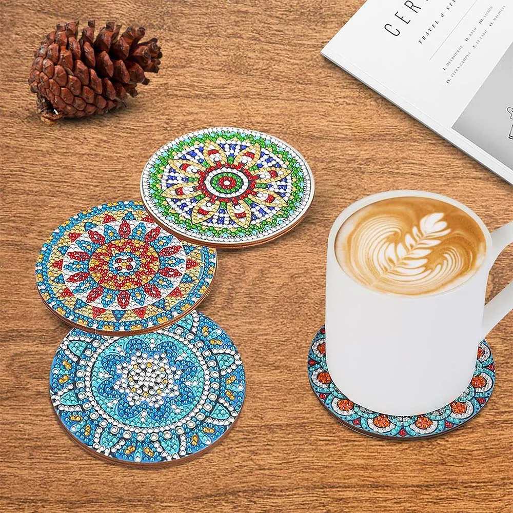 Figured'Art Mandala diamond painting onderzetters 8 stuks kurk