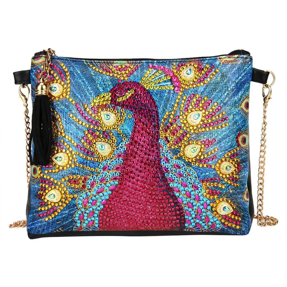 Figured'Art Rode Pauw diamond painting tas 18x15x3cm PU-leer ritssluiting