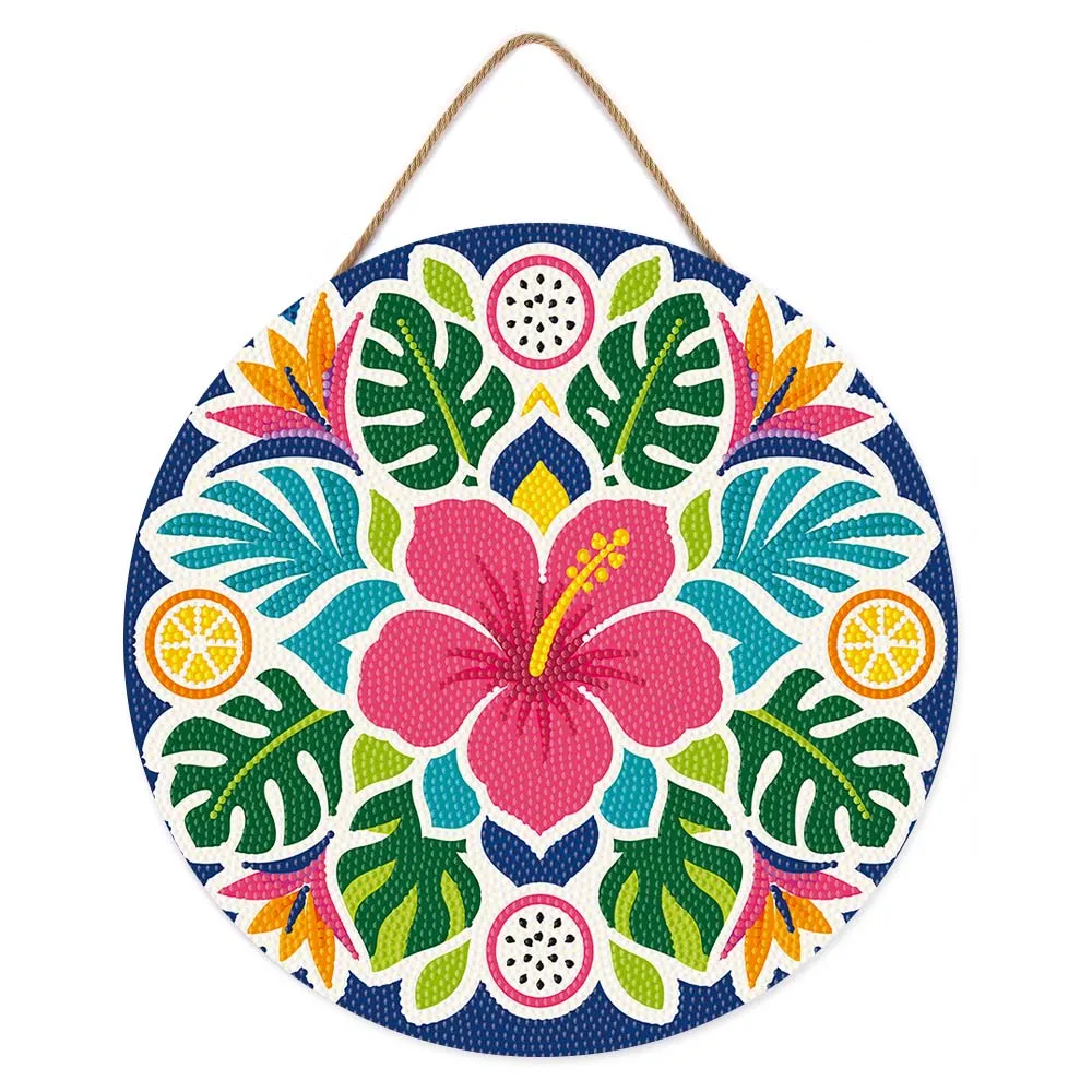 Figured'Art Hibiscusmandala diamond painting houten schijf 30 cm