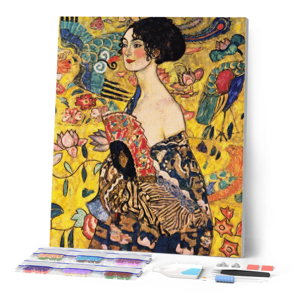 Figured'Art Dame met waaier Klimt diamond painting 30x40 cm portret