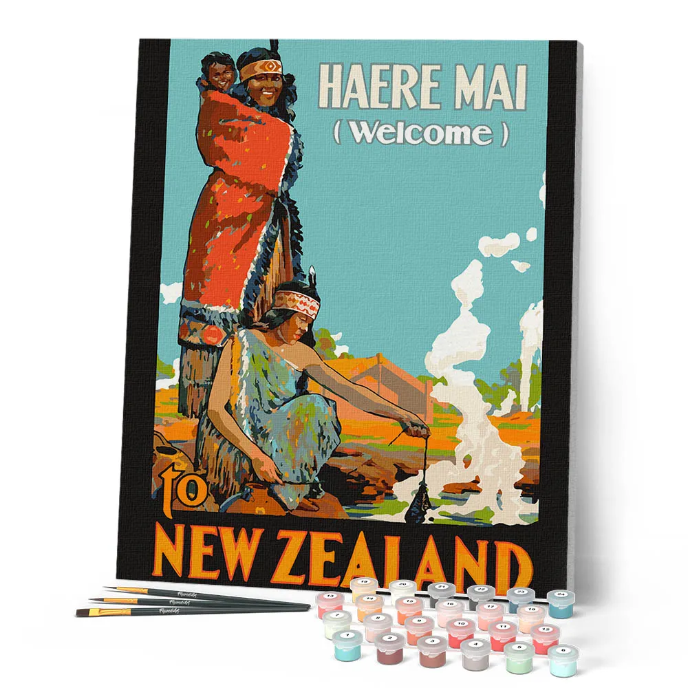 Figured'Art Vintage poster Nieuw-Zeeland schilderen op nummer 40x50