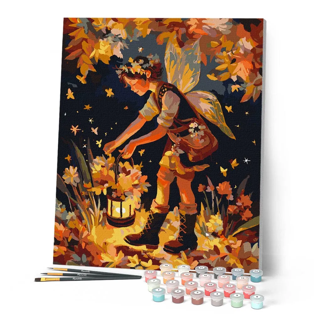 Figured'Art Schattige Herfstfee Schilderen op Nummer 40x50 fantasie