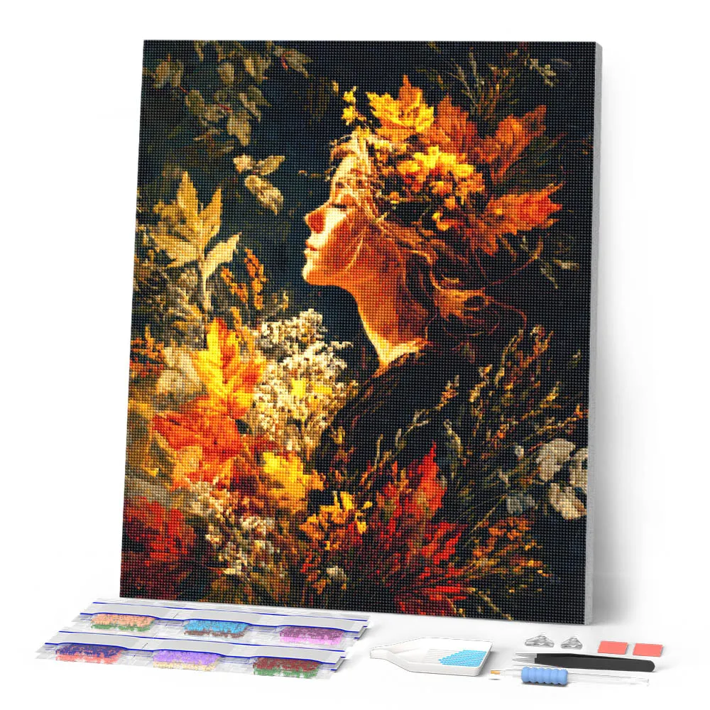 Figured'Art Dame met gouden loof diamond painting 40x50cm full drill