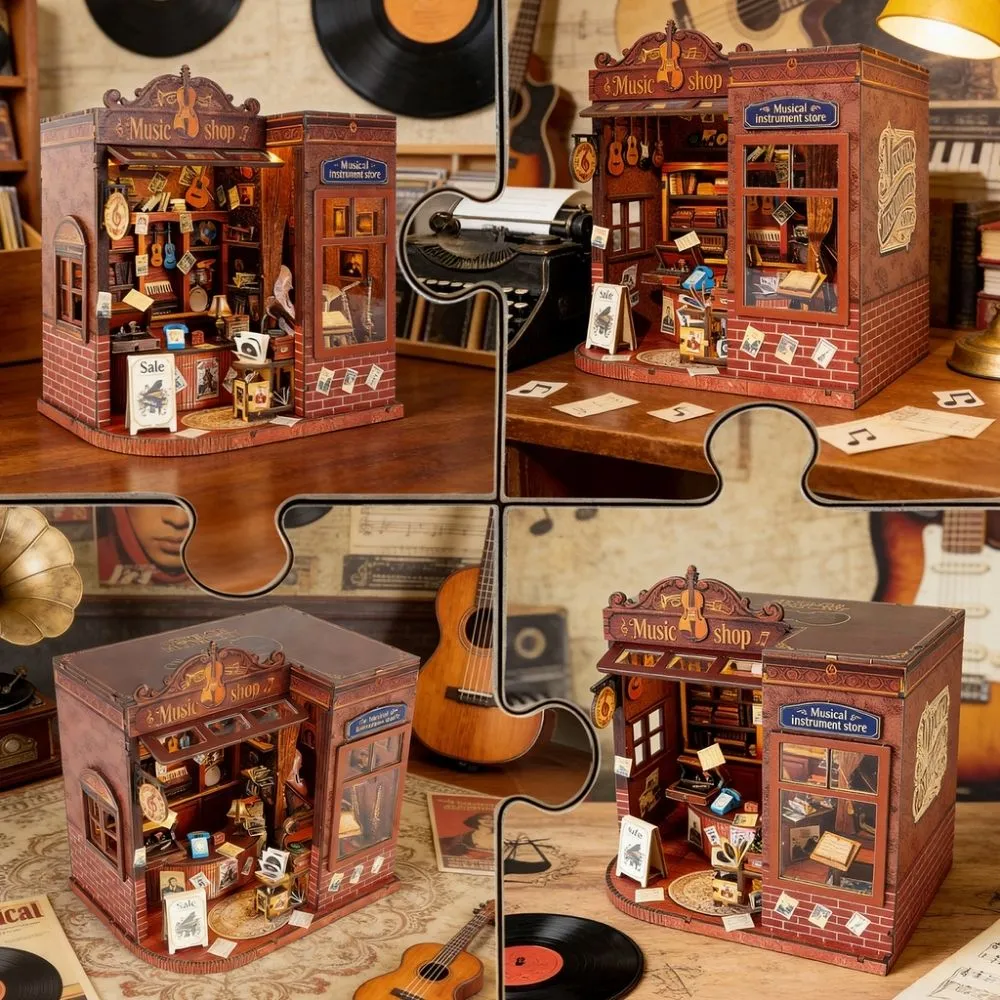Figured'Art Miniatuurhuisjes Vintage Muziekwinkel 3D puzzel 192 stuks LED
