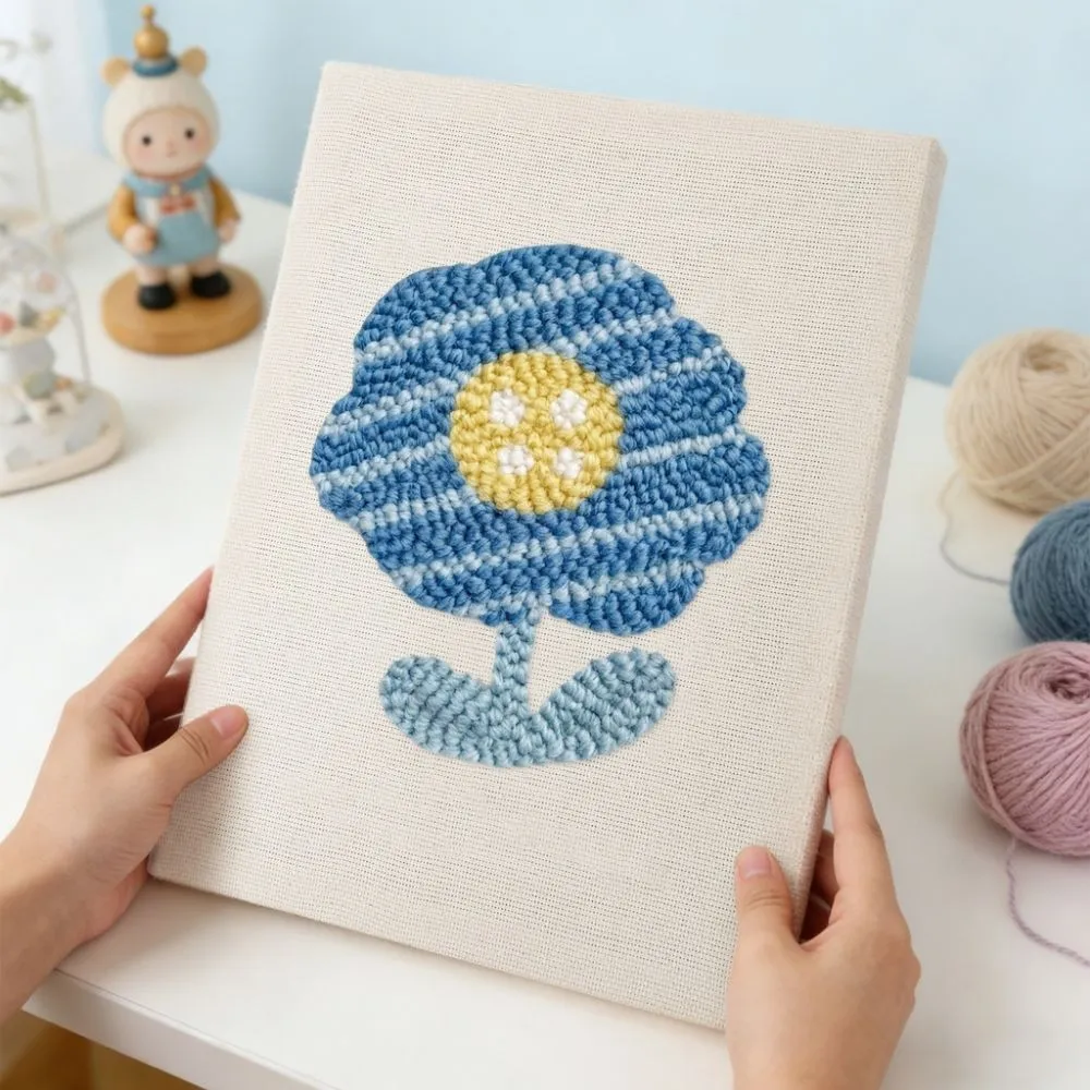 Figured'Art Punch Needle Blauwe Bloem pakket 20x30cm katoen