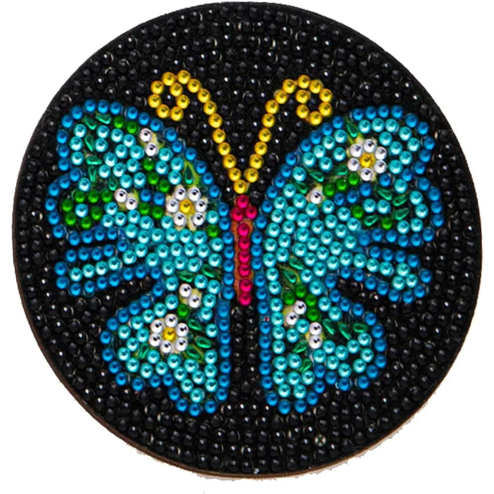 Figured'Art Zwarte Vlinders diamond painting onderzetters 10cm 6 stuks