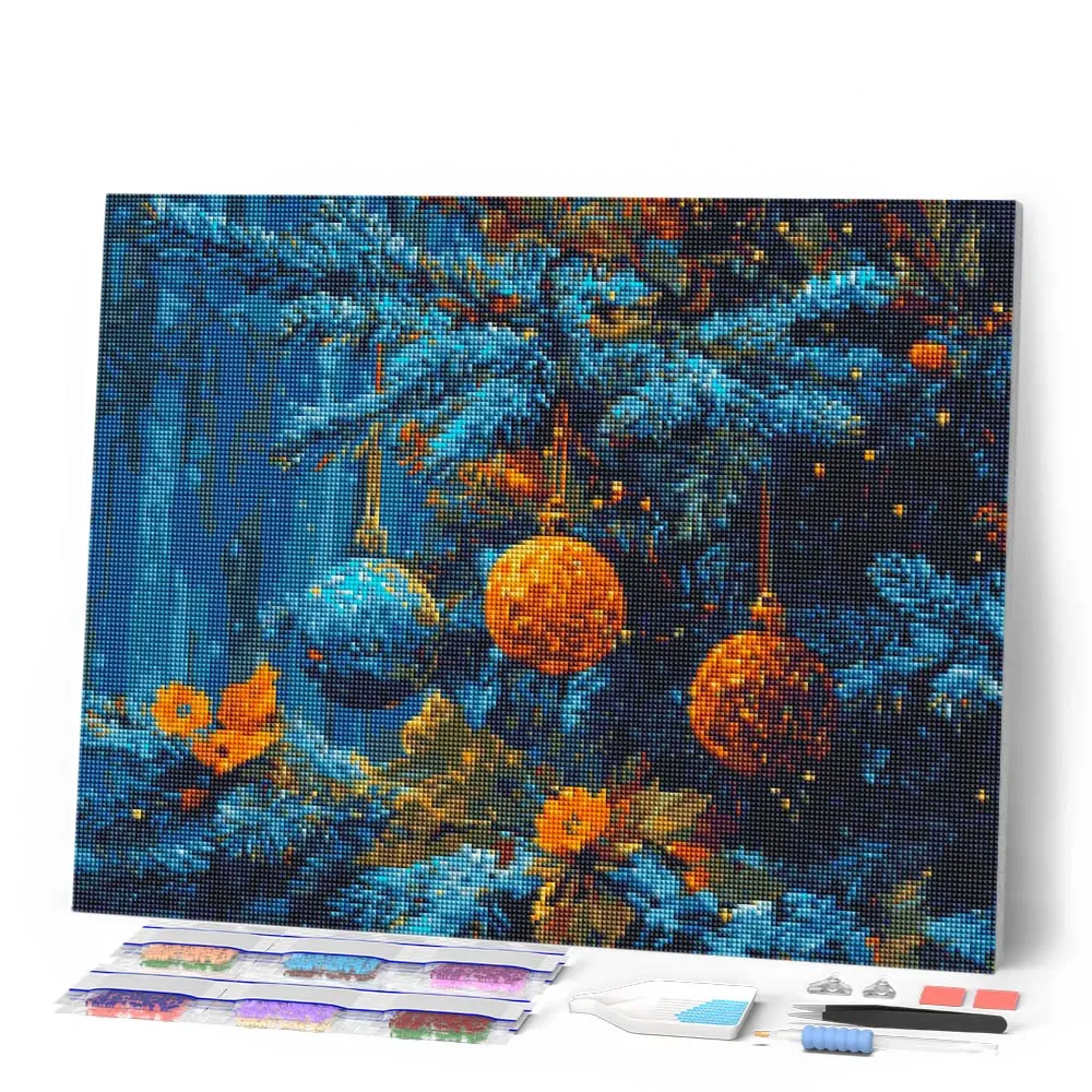 Figured'Art Blauwe Spar en Ballen diamond painting 40x50 cm vierkant