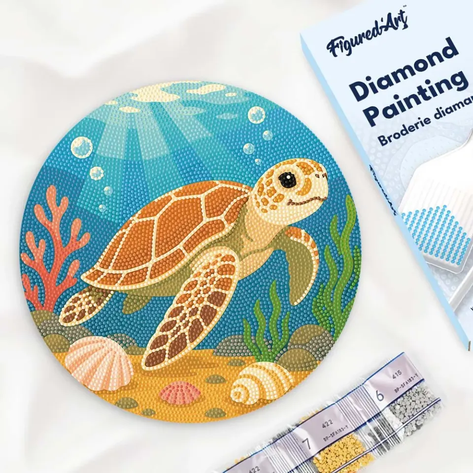 Figured'Art Diamond Painting Schildpad houten schijf 30cm rond