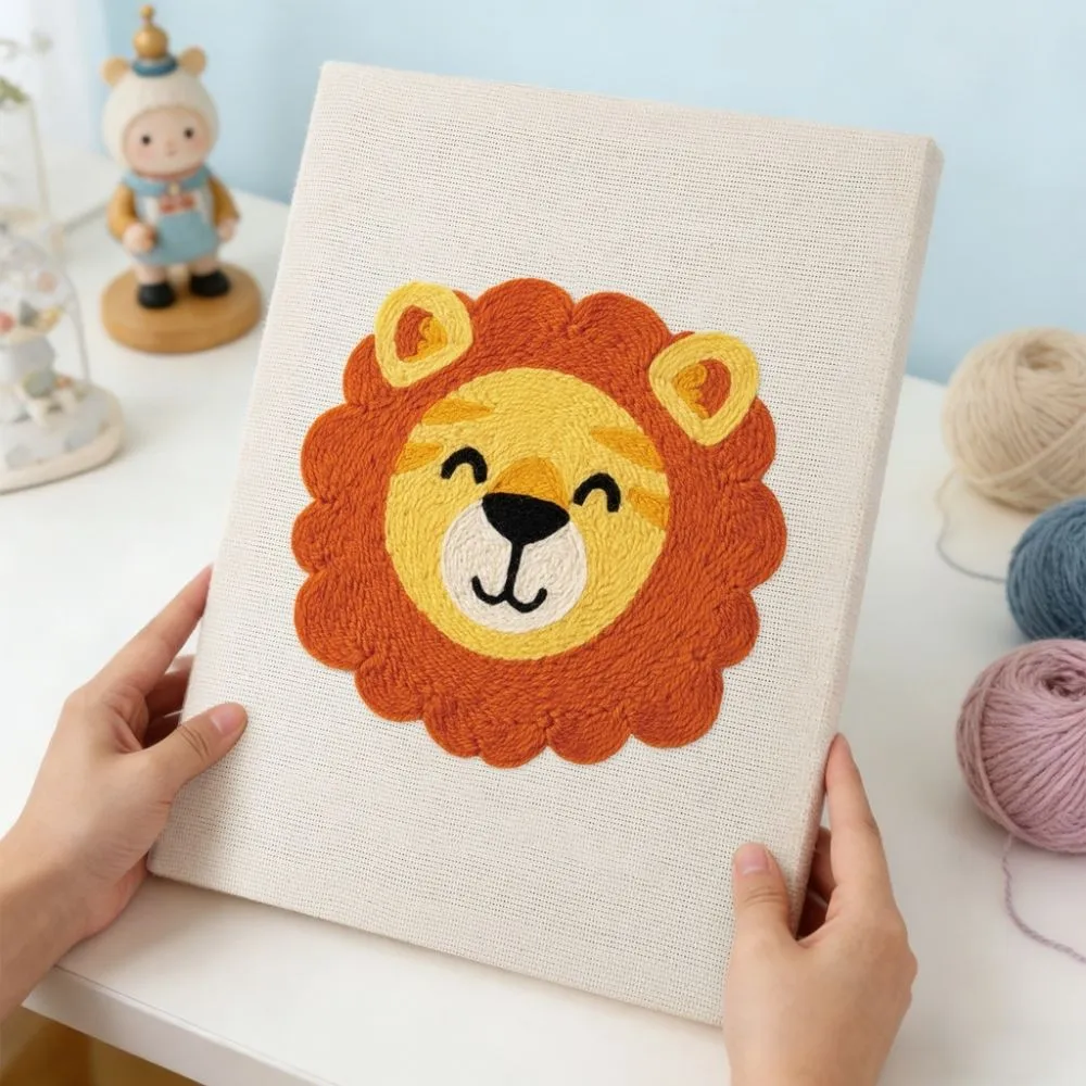 Figured'Art Punch Needle Kleine Leeuw Pakket Katoen met Frame