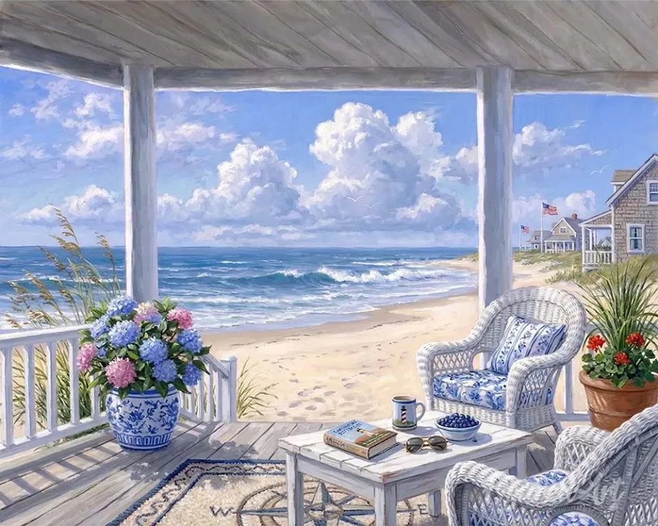 Figured'Art Veranda van Kustsereniteit diamond painting 40x50 cm zee