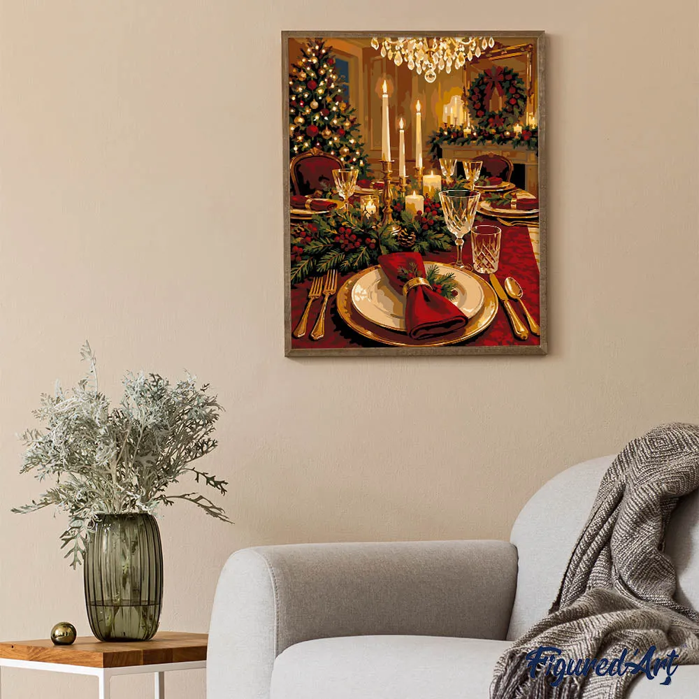 Figured'Art Kerstdiner bij kaarslicht schilderen op nummer 40x50 cm kerst