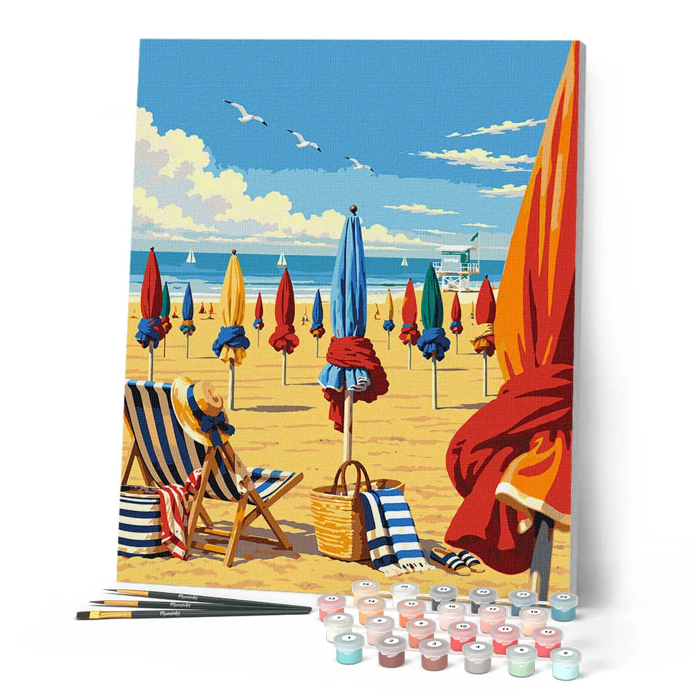 Figured'Art Strand van Deauville Normandië schilderen op nummer 40x50 cm