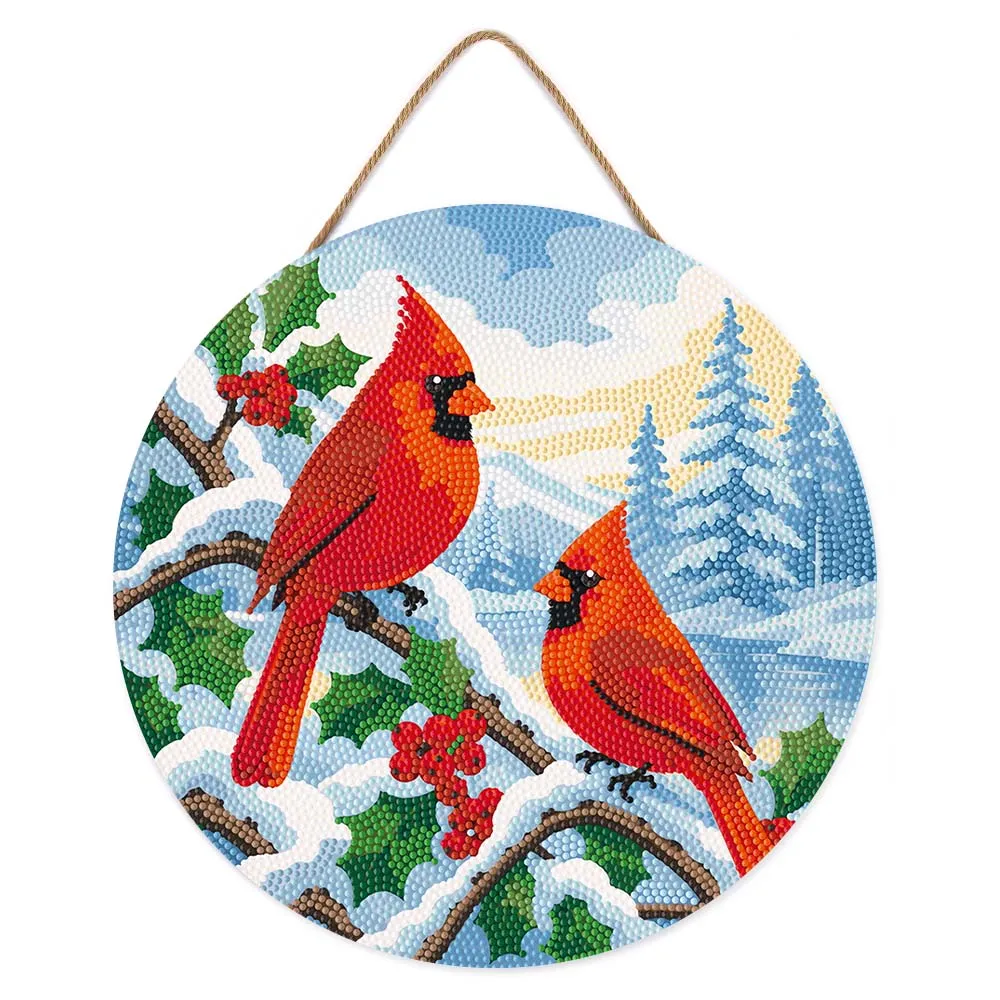 Figured'Art Winterkardinalen Diamond Painting Houten Schijf 30cm