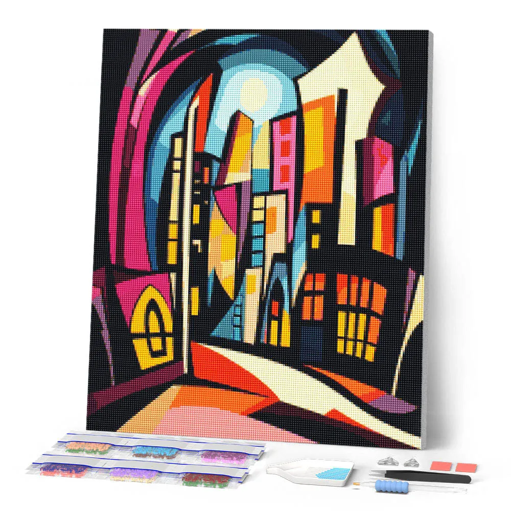 Figured'Art Levendig Abstracte Stad diamond painting 40x50cm pop art