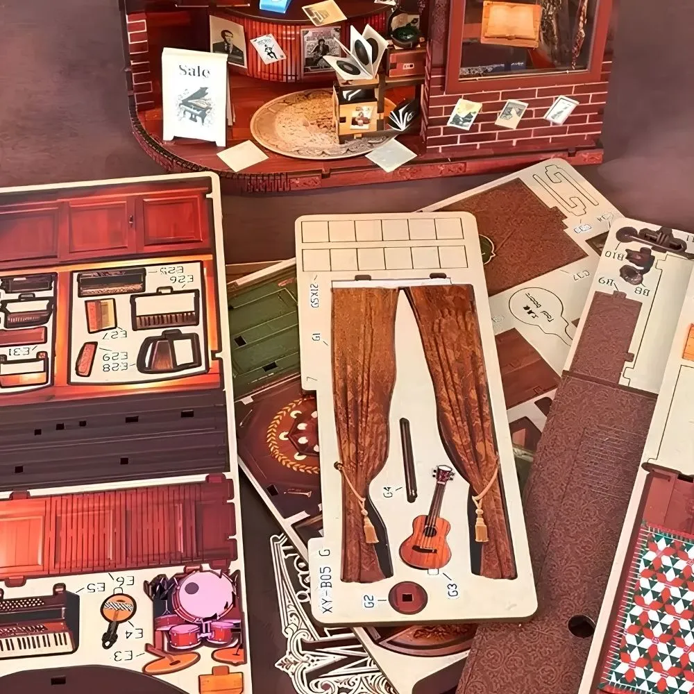 Figured'Art Miniatuurhuisjes Vintage Muziekwinkel 3D puzzel 192 stuks LED