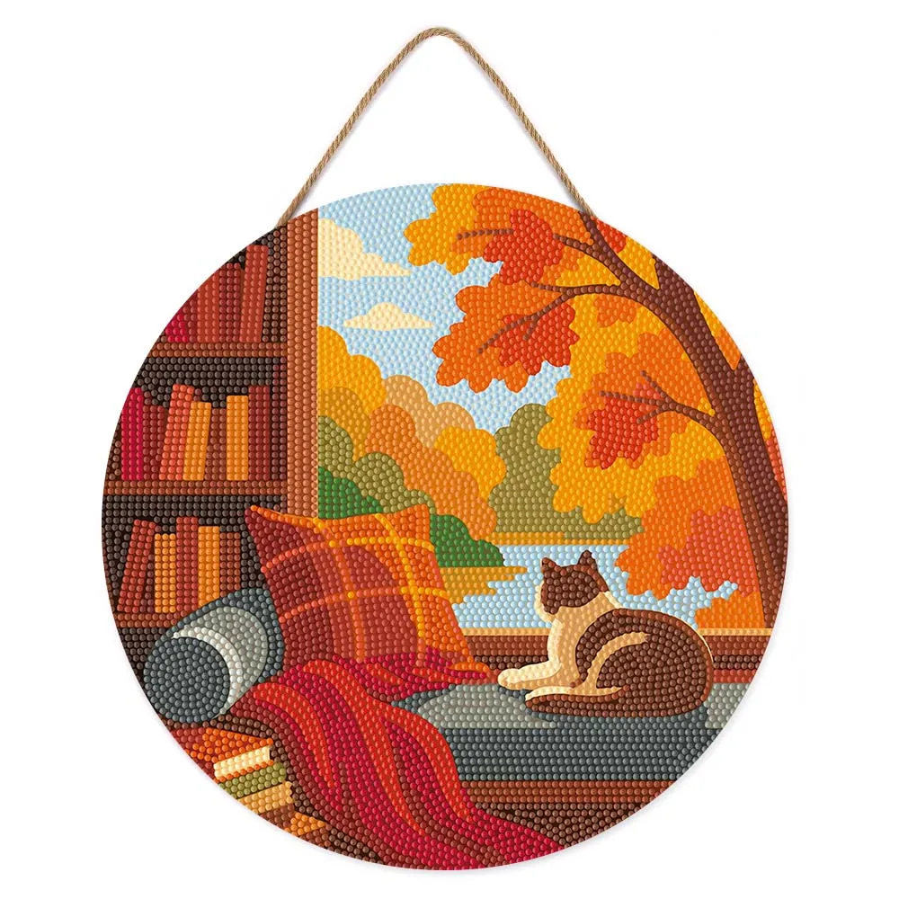 Figured'Art Herfstzicht Kat Diamond Painting Hout 30cm