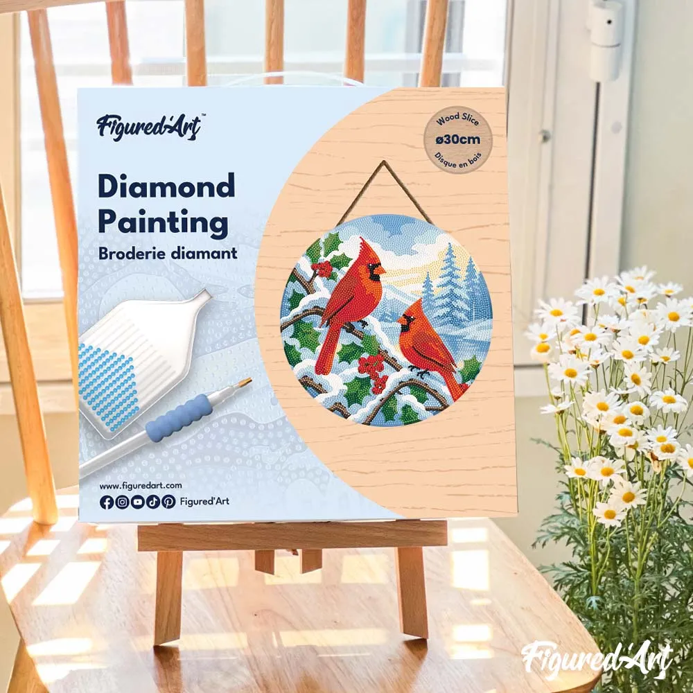Figured'Art Winterkardinalen Diamond Painting Houten Schijf 30cm