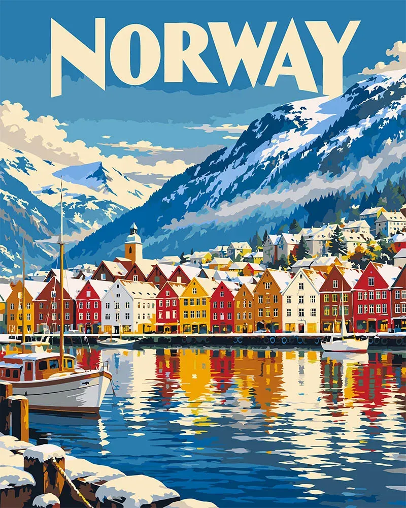 Figured'Art Reisposter Bergen schilderen op nummers Noorwegen