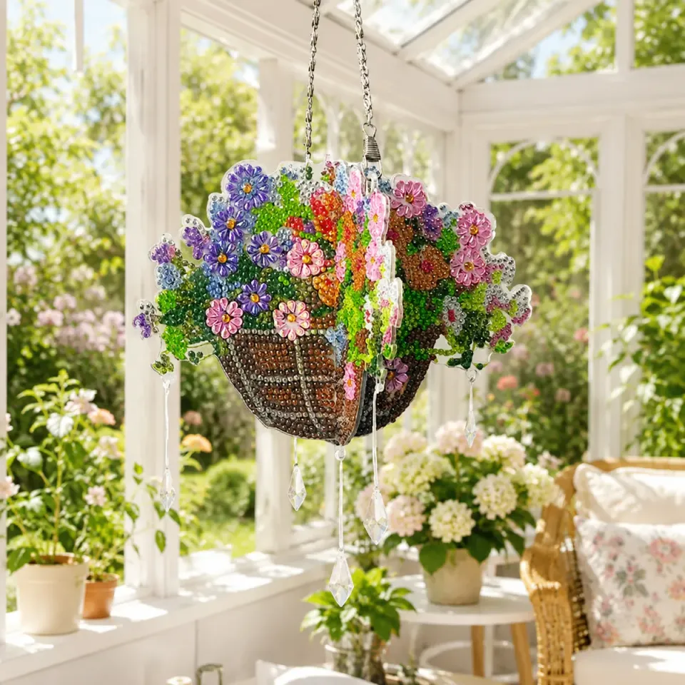 Craft Buddy Crystal Art Flower Wind Chime hanger 73cm bloemen
