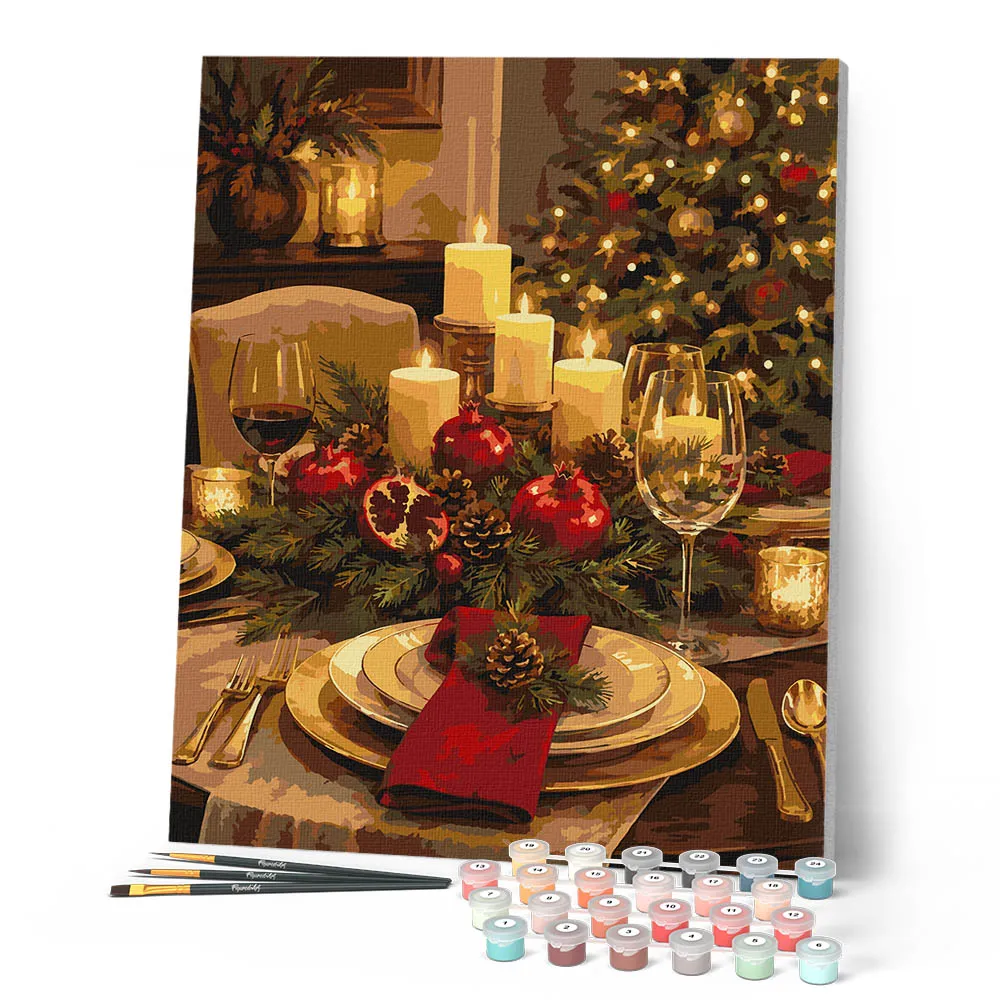 Figured'Art Elegante kersttafel schilderen op nummer gevorderd 40x50