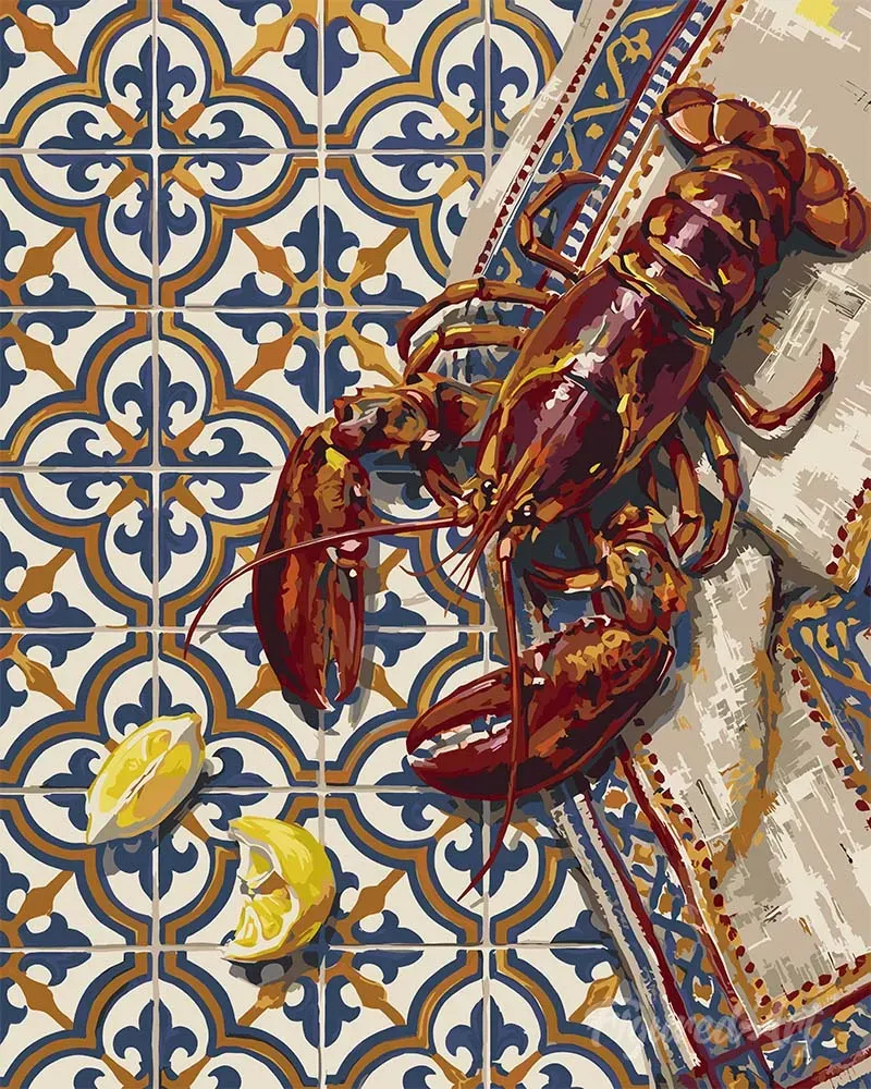 Figured'Art Kreeft en Azulejos schilderen op nummer canvas 40x50cm