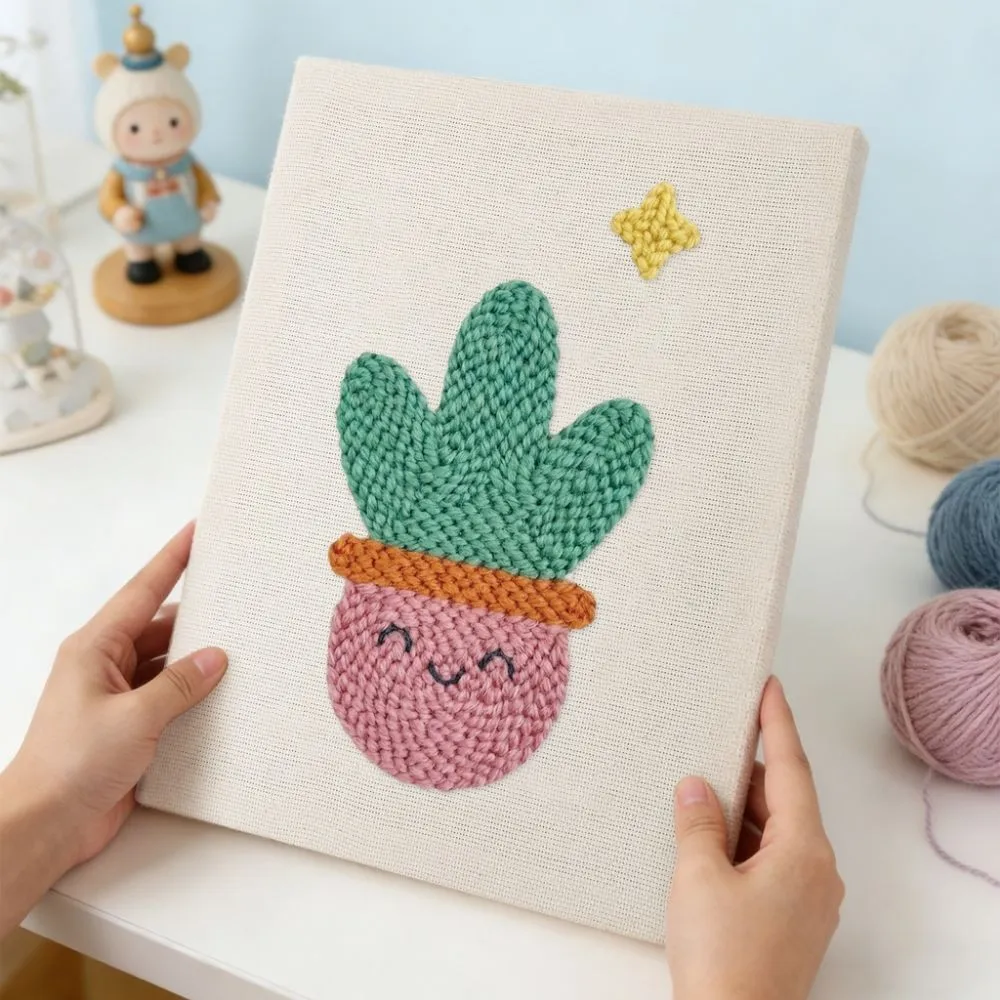 Figured'Art Lachende Cactus punch needle pakket 20x30 cm frame