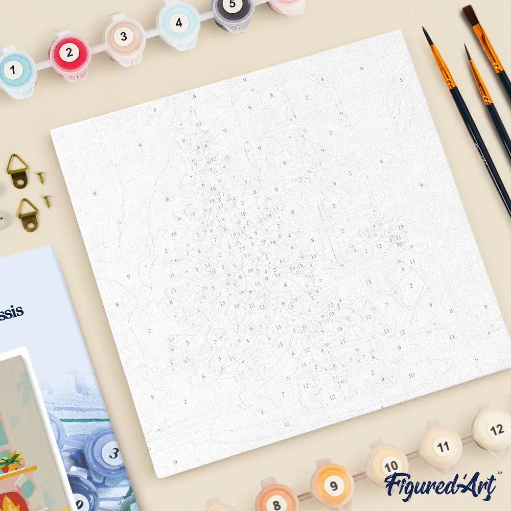 Figured'Art Mini Schilderen op Nummer Kerstboom open haard 20x20 ingelijst