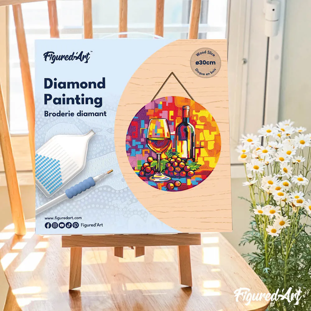 Figured'Art Wijn en Druiven diamond painting houten schijf 30cm
