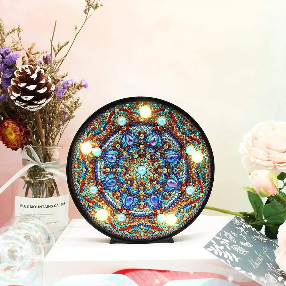 Figured'Art Blauwe Mandala Ster led-lamp diamond painting 15 cm