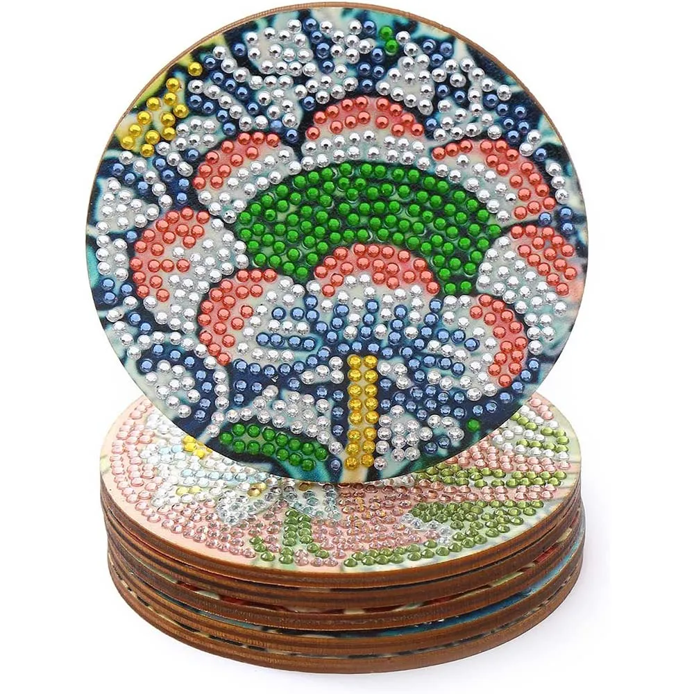 Figured'Art Bloemen Diamond Painting Onderzetters 10x10cm 6 Stuks