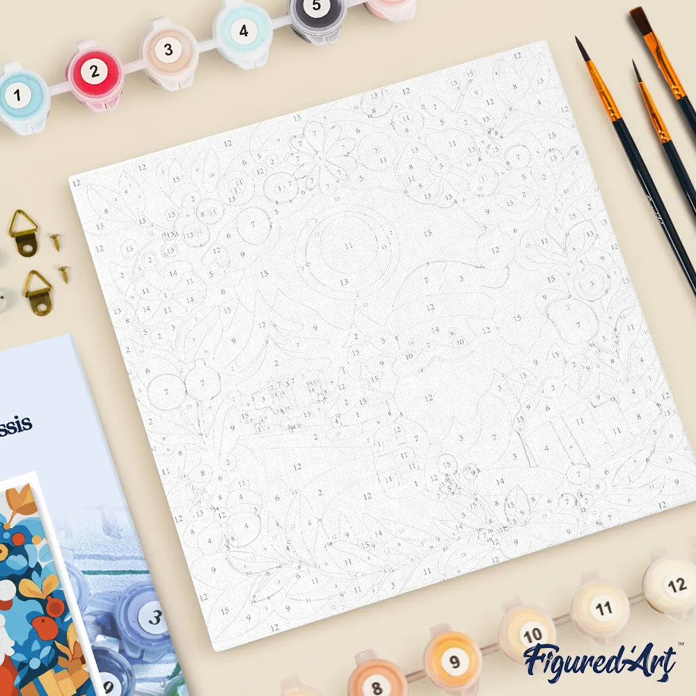 Figured'Art Krans en Kerstman mini schilderen op nummer canvas 20x20cm frame