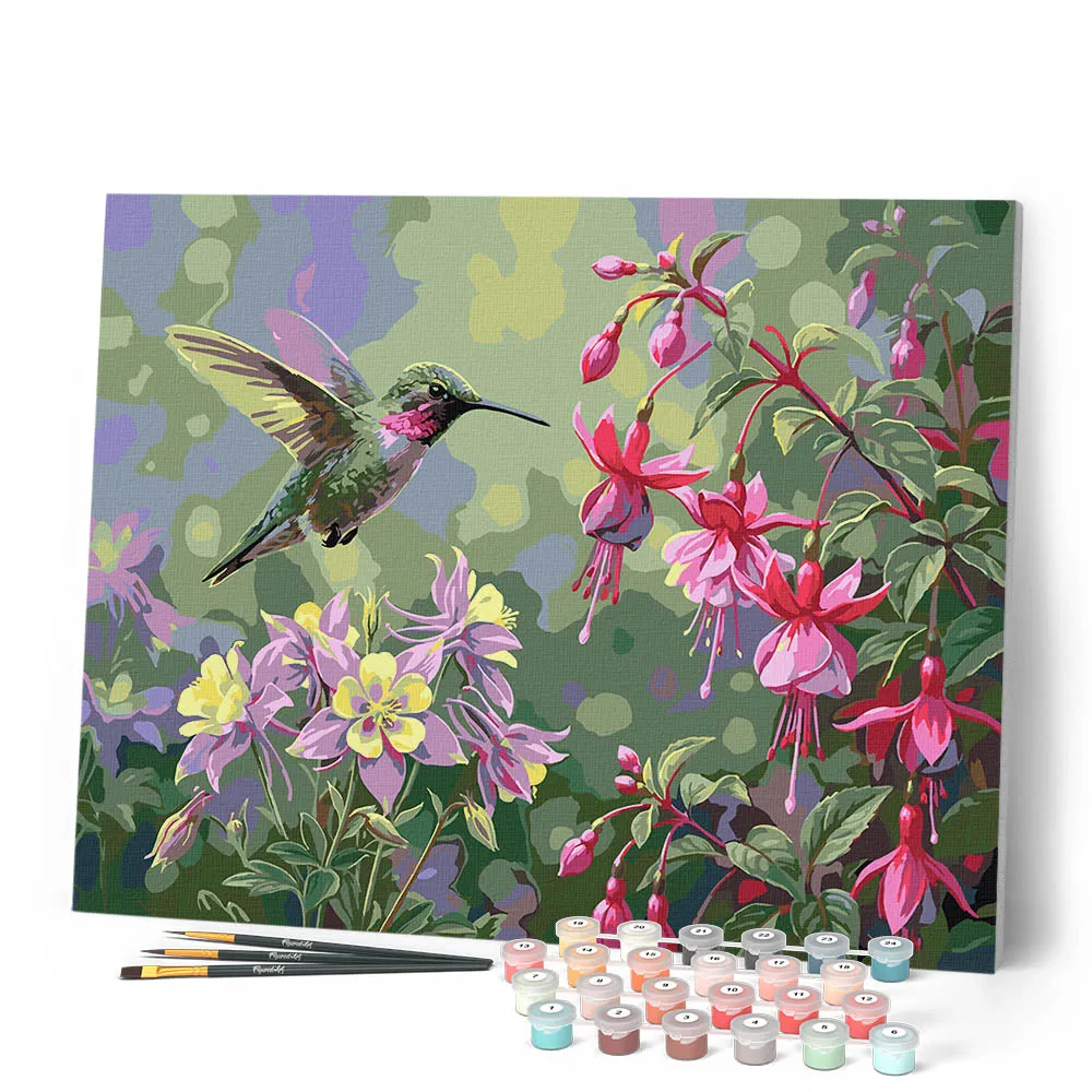 Figured'Art Kolibrie schilderen op nummer 40x50 cm bloemen