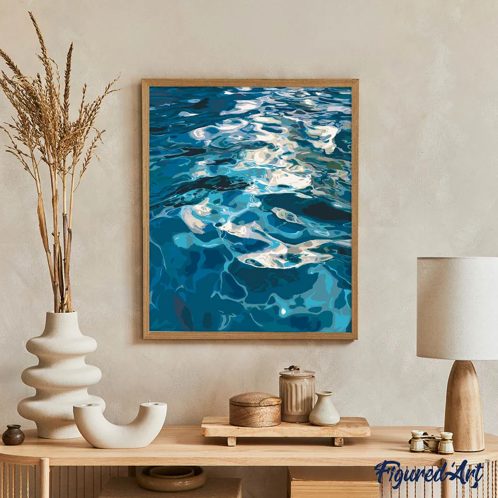 Figured'Art Kristalblauwe zonnegloed schilderen op nummer zee