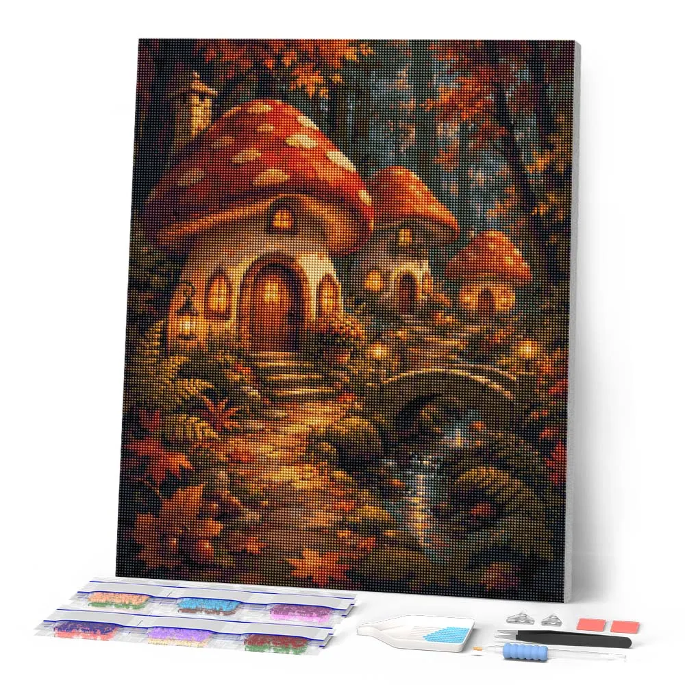 Figured'Art Betoverd Paddenstoelendorp diamond painting 20x25cm rond