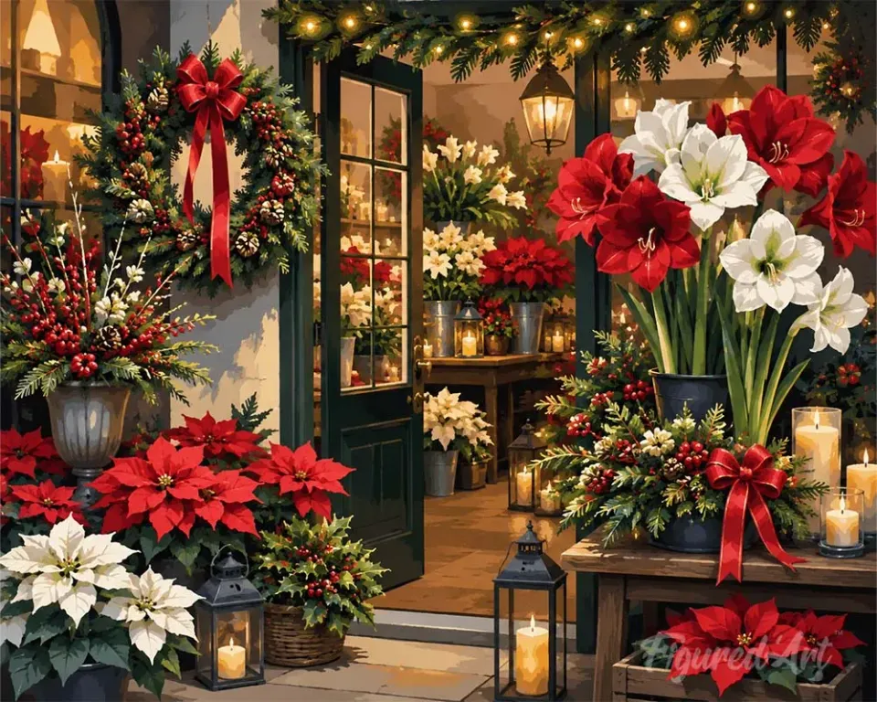 Figured'Art Diamond Painting Bloemist met Kerst 40x50cm vierkant